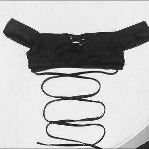 Black off the shoulder bikini top
